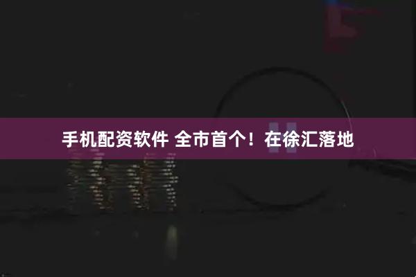 手机配资软件 全市首个！在徐汇落地